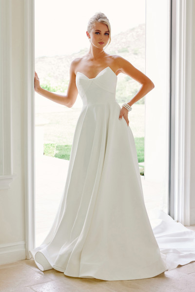 Nox Anabel JW1053 Satin Crossover Neckline Strapless Gown