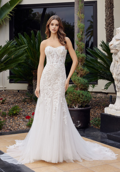 Nox Anabel JE1061L Beaded Floral Lace Strapless Long Gown