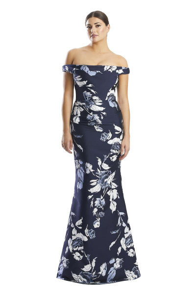 Alexander by Daymor 1791 Floral Print Off Shoulder Dress