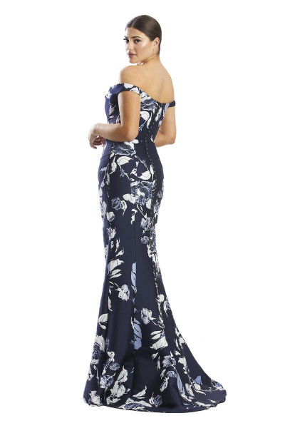 Alexander by Daymor 1791 Floral Print Off Shoulder Dress