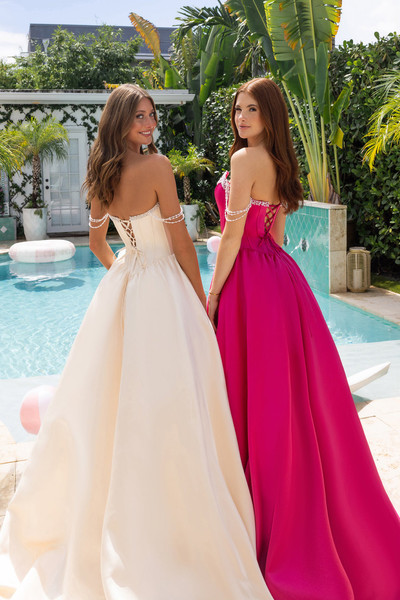 Portia and Scarlett XO187 Beaded Satin Off Shoulder Dress