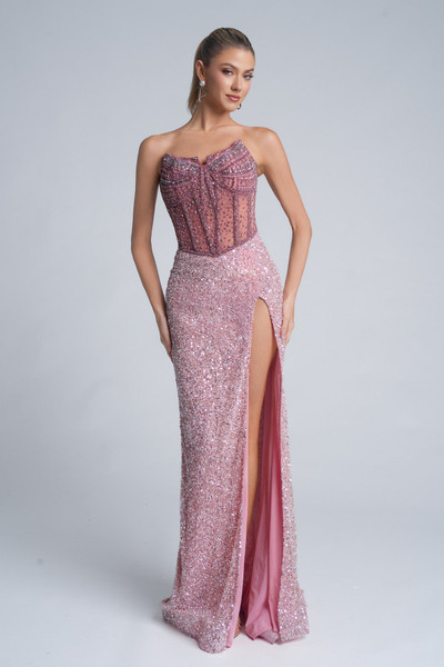 Portia and Scarlett PS25990C Beaded Strapless Corset Dress