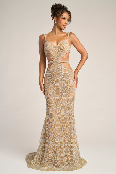 Portia and Scarlett PS26455C Beaded Straps Sleeve Long Dress