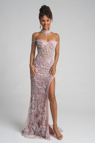 Portia and Scarlett PS26322E Embroidery Off Shoulder Dress