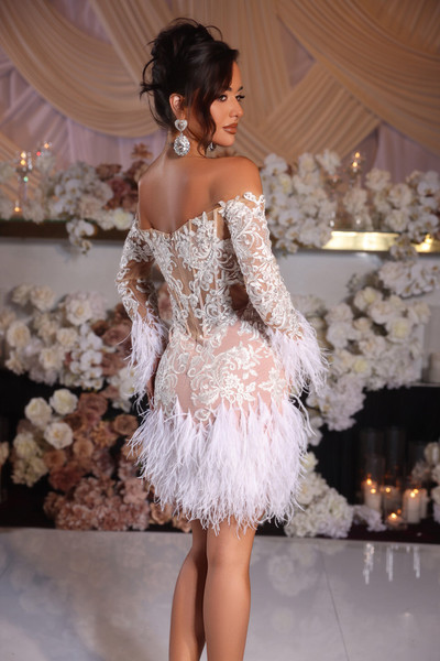 Portia and Scarlett PS25563 Lace Feathers Cocktail Dress