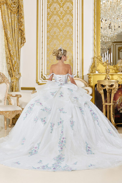 Dancing Queen 5147 Glitter Tulle Floral Off-Shoulder Gown