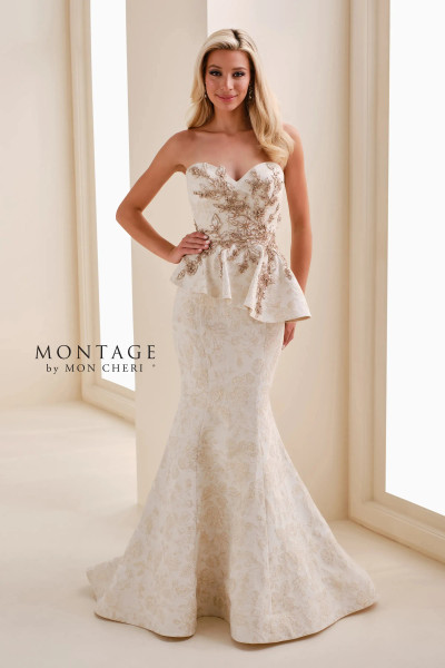 Montage by Mon Cheri M4208BRCD Brocade Beads Strapless Gown