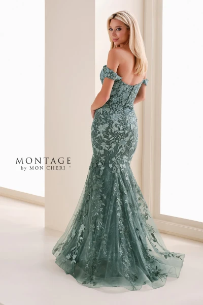 Montage by Mon Cheri M4210 Allover Lace Off-Shoulder Gown