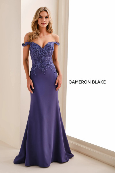 Cameron Blake by Mon Cheri CB834 Crepe Off-Shoulder Gown