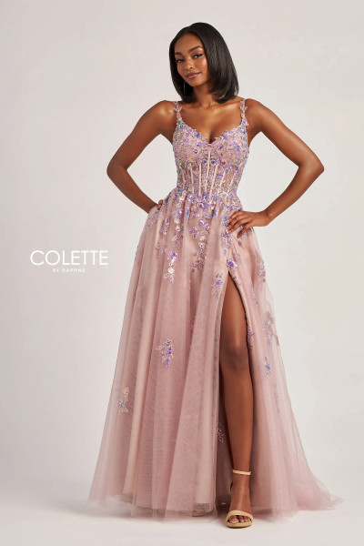 Colette by Daphne CL6001 Glitter Tulle Sleeveless Prom Dress
