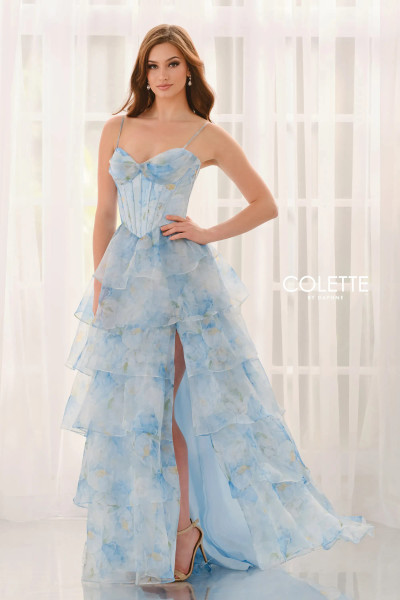 Colette by Daphne CL6123 Organza Spaghetti Strap Slit Dress