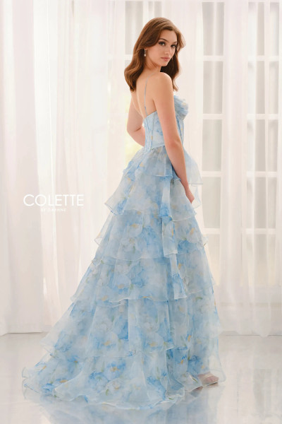 Colette by Daphne CL6123 Organza Spaghetti Strap Slit Dress