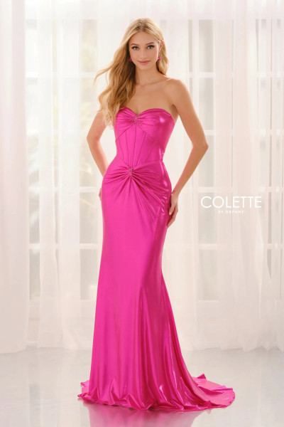 Colette by Daphne CL6139 Beaded Liquid Lame Strapless Dress