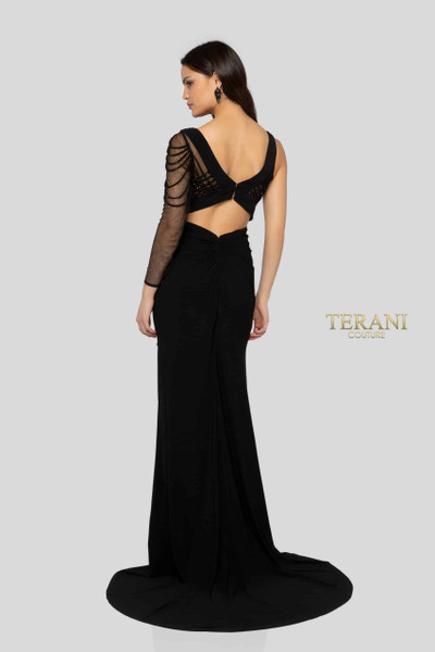Terani Couture 1913P8392 One Sleeve Cutout Sheer Long Dress