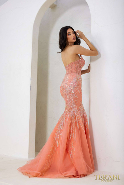 Terani Couture 241P2171 Tulle V-neck Strapless Prom Dress