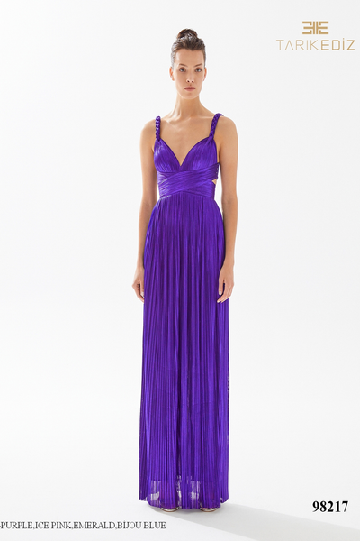 Tarik Ediz 98217 Tulle V-Neck Straps Sleeve Pleating Dress