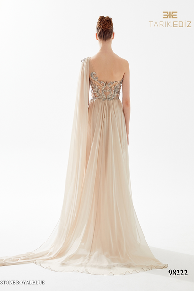 Tarik Ediz 98222 Chiffon One Shoulder Side Skirt Long Dress