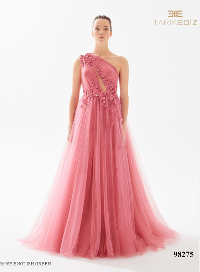 Tarik Ediz 98275 Tulle One Shoulder Sleeveless Long Dress