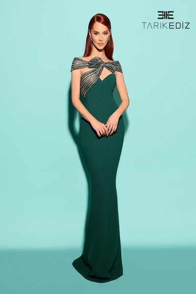 Tarik Ediz 98562 Crepe Off Shoulder Strapless Fitted Dress