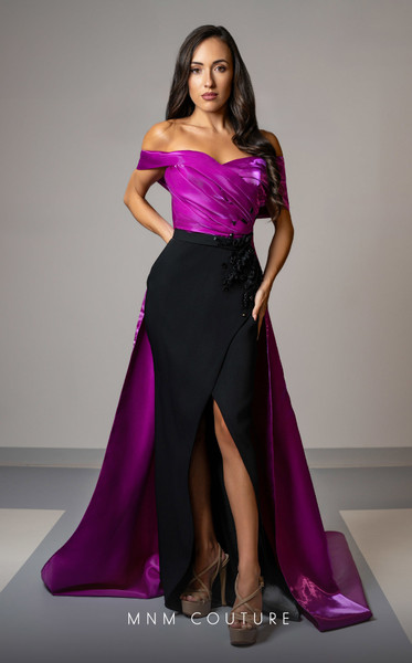 MNM Couture V07387 Rayon Crepe Taffeta Off-Shoulder Gown