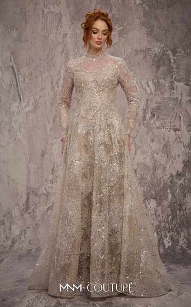 MNM Couture J02720 Sequined Embroidered Jewel Neck Gown