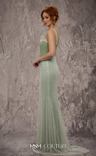 MNM Couture J03553 Beaded Embroidered Straps Sleeve Gown