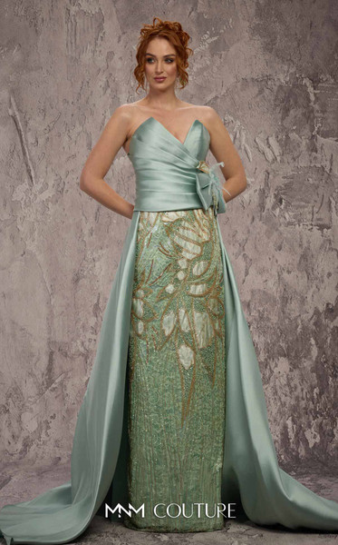 MNM Couture J03497 Satin Beaded Embroidered Strapless Gown