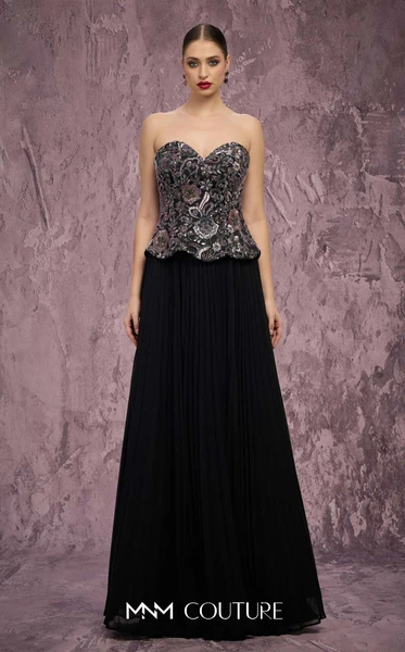 MNM Couture Q7778 Chiffon Beaded Strapless Corset Gown