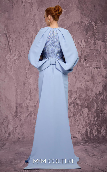 MNM Couture Q7615 Crepe Embellished Cape Sleeves Long Gown
