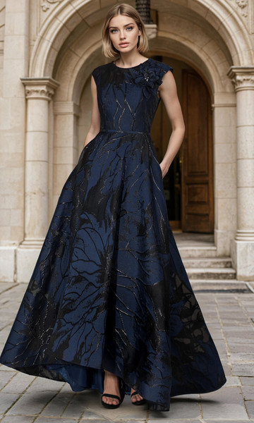 Janique 26209 Jaquard Floral Embroidered Sleeveless Gown