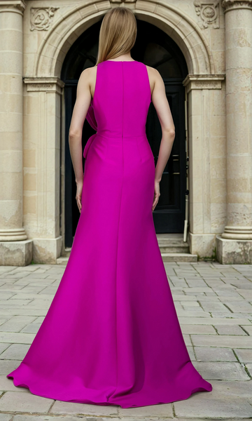 Janique 2603 Stretch Mikado Drape Ruffles Sleeveless Dress