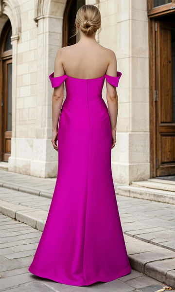 Janique 2619 Stretch Mikado Embellished Off Shoulder Dress