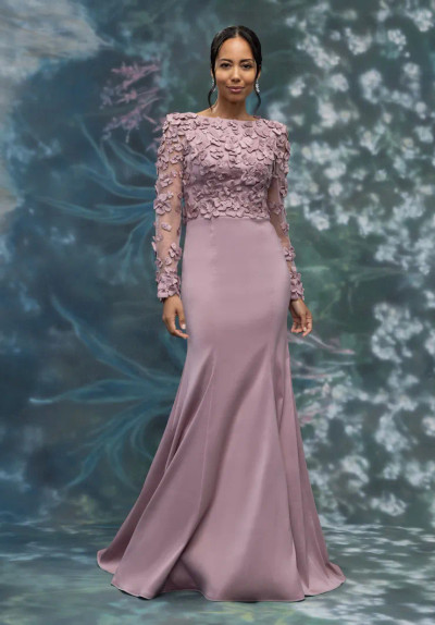 MGNY By Morilee 2070007 Mikado Bateau Neck Long Sleeve Gown