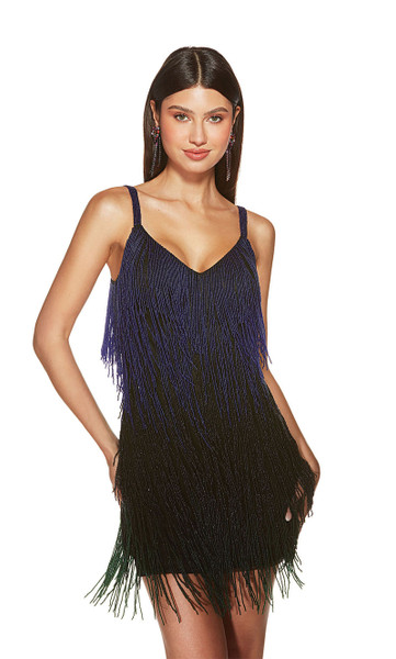 Alyce Paris 4875 Hand Beaded Fringes Sleeveless Short Dress