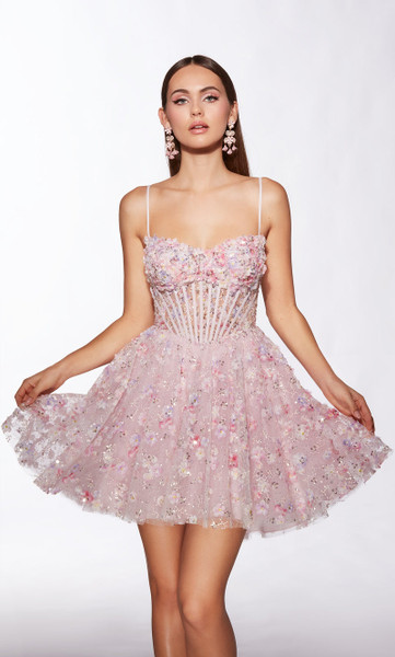 Alyce Paris 30003 Sequins 3D Flower Sweetheart Short Dress