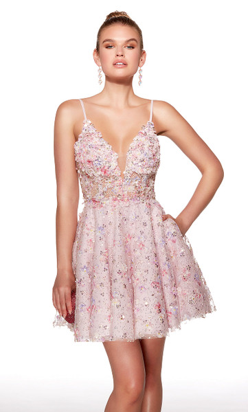 Alyce Paris 30017 Sequins Glitter 3D Flowers Short Dress