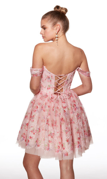 Alyce Paris 30021 Chantilly Lace Floral Prints Short Dress