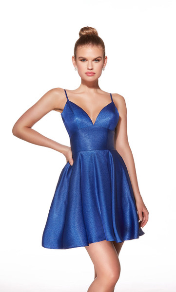 Alyce Paris 30062 Shimmer Satin V-Neck Pockets Short Dress