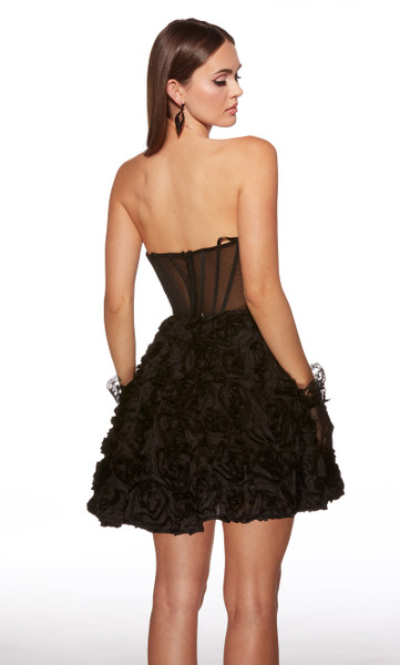 Alyce Paris 30079 Satin 3D Rose Pocket Strapless Short Dress