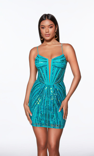 Alyce Paris 40016 Hand Beaded Plunging V-Neck Short Dress
