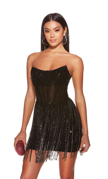 Alyce Paris 4941 Rhinestone Fringe Strapless Short Dress