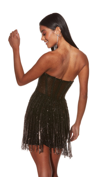 Alyce Paris 4941 Rhinestone Fringe Strapless Short Dress
