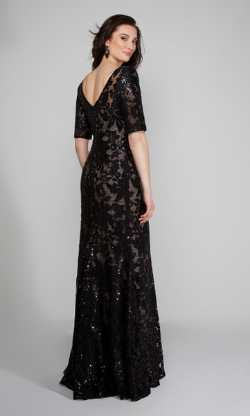 Alyce Paris 27497 Patterned Sequin V-Neck Short Sleeve Gown