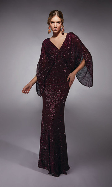 Alyce Paris 27703 Linear Sequins V-Neck Cape Sleeves Gown