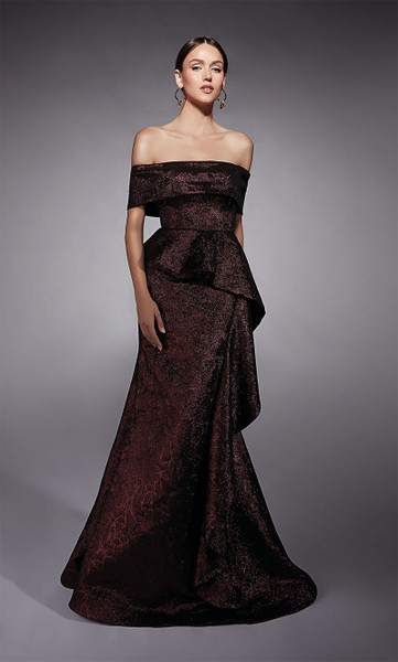 Alyce Paris 27707 Jacquard Straight Neck Off Shoulder Gown