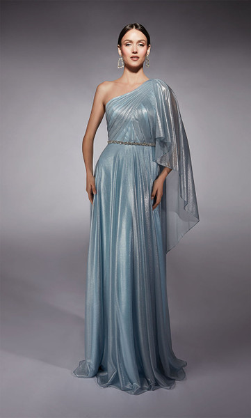 Alyce Paris 27719 Metallic Chiffon One Shoulder Pleated Gown
