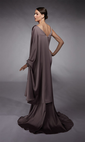 Alyce Paris 27722 Satin Long Draped Sleeve Sheath Gown