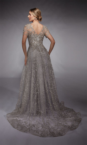 Alyce Paris 27726 Glitter Tulle Sequins Short Sleeves Gown