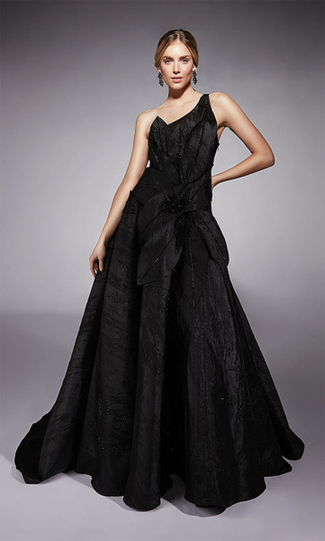Alyce Paris 27730 Jacquard One-Shoulder Dramatic Floral Gown