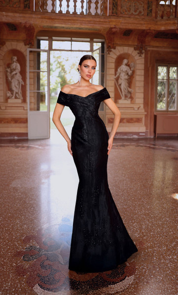 Alyce Paris 27733 Jacquard Off Shoulder Short Sleeves Gown